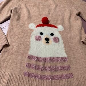 Y2K LC Lauren Conrad Tan Winter Sweater with Bear Design.Includes 3D Touches,Fun